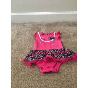 Baby Paris Girls Pink & Leopard Print Snap Romper Jumpsuit Tutu Size 9 Months